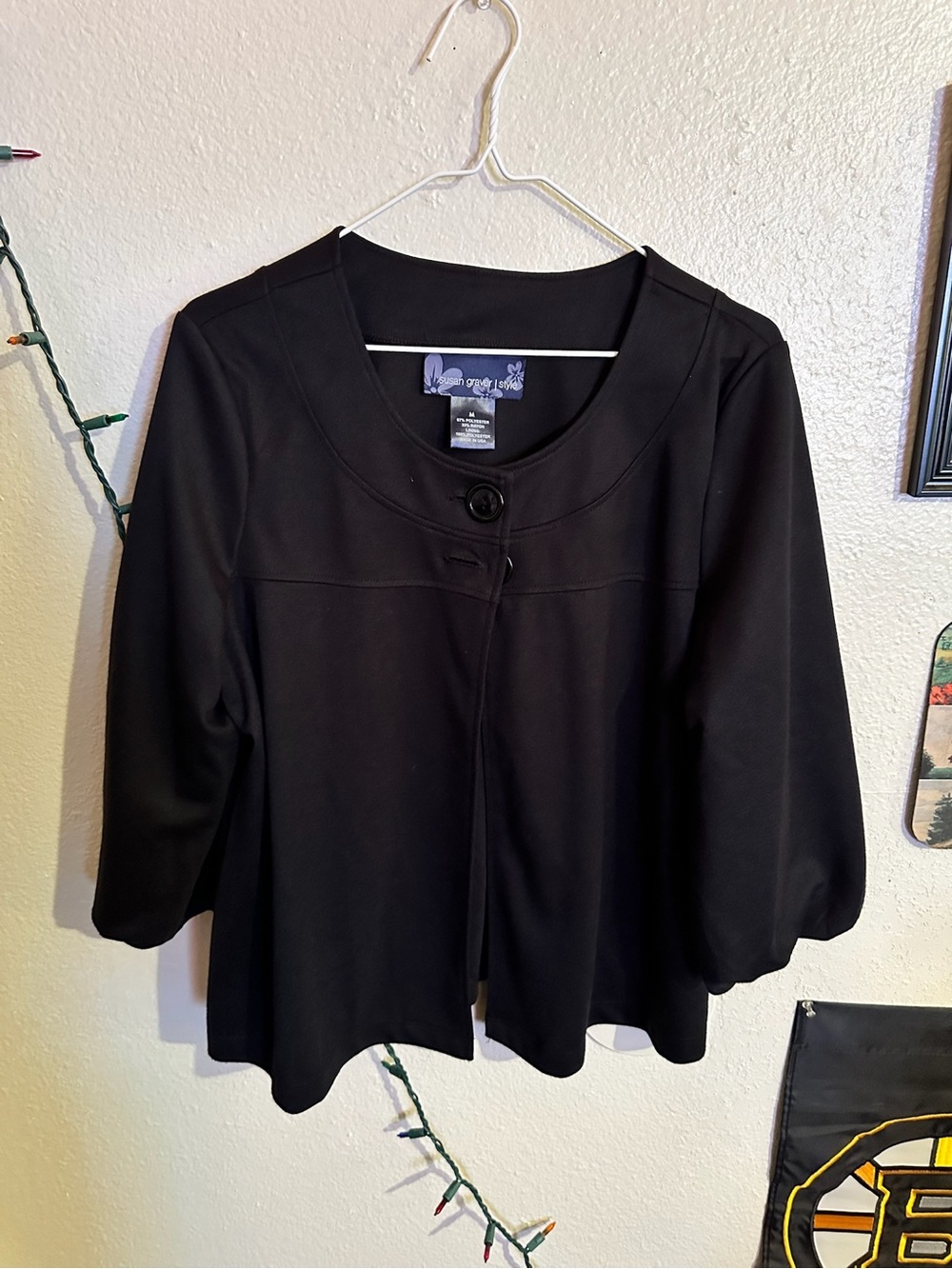 Susan Graver Black Round-Neck Cropped Button Jacket